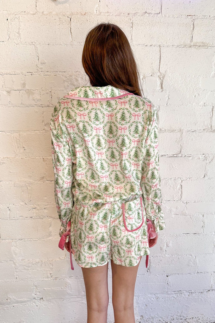 Pink Bow Mistletoe Pajama Top, Pajama Top, Christmas Pajamas, Holiday Pajamas, Pajamas, Adeline Boutique 