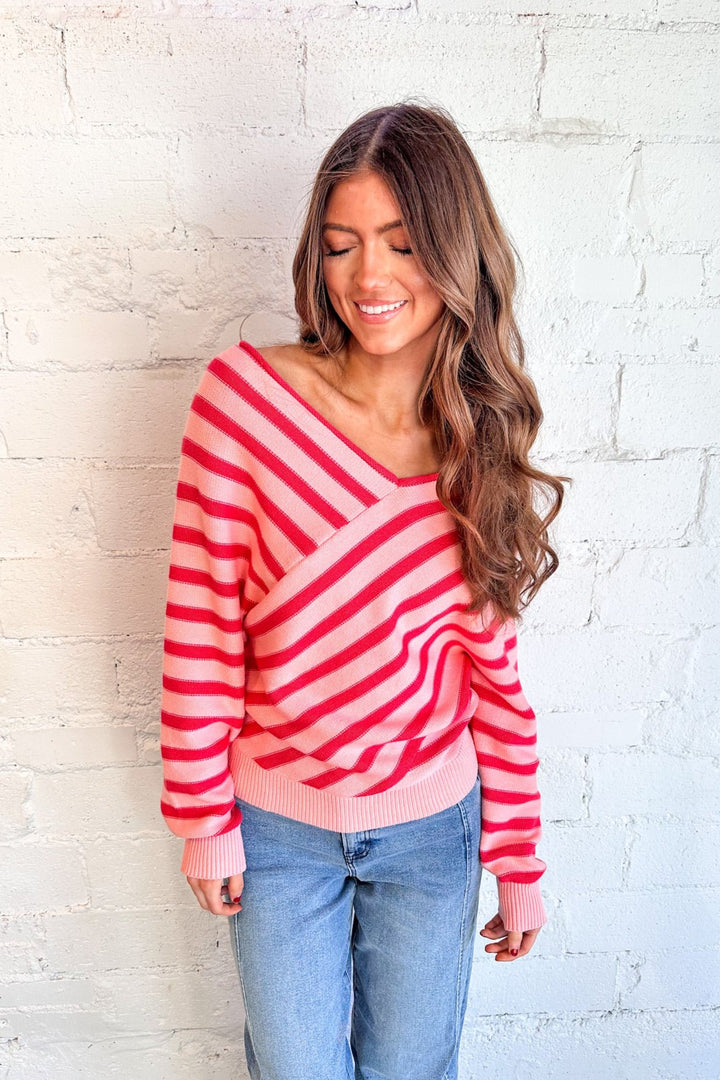 Cross Stripe V Neck Sweater, Sweater, Sweater Weather, Adeline Boutique