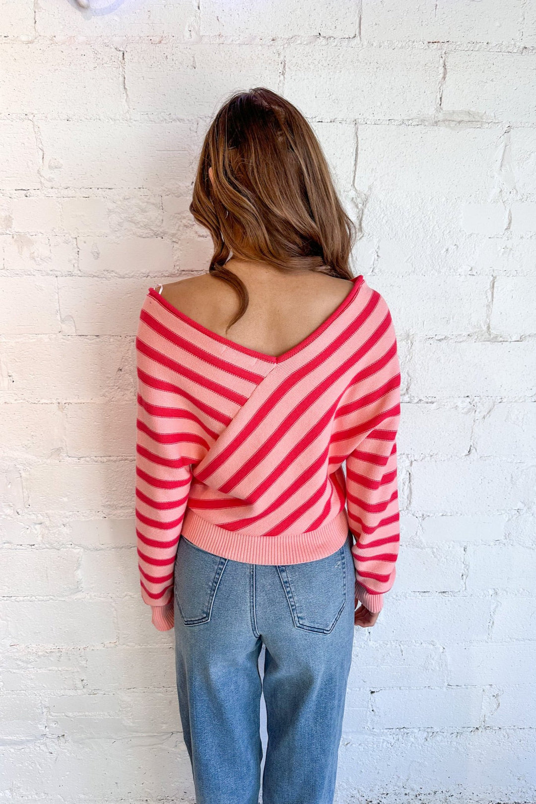 Cross Stripe V Neck Sweater, Sweater, Sweater Weather, Adeline Boutique