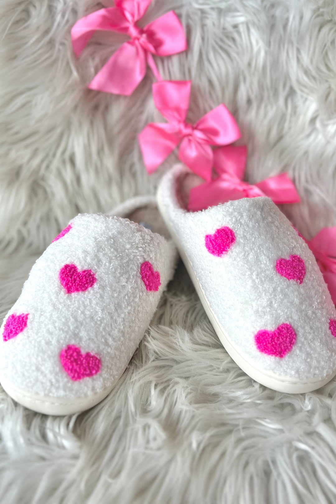 Pink Hearts Slippers, Valentines, Pink Slippers, Adeline Boutique