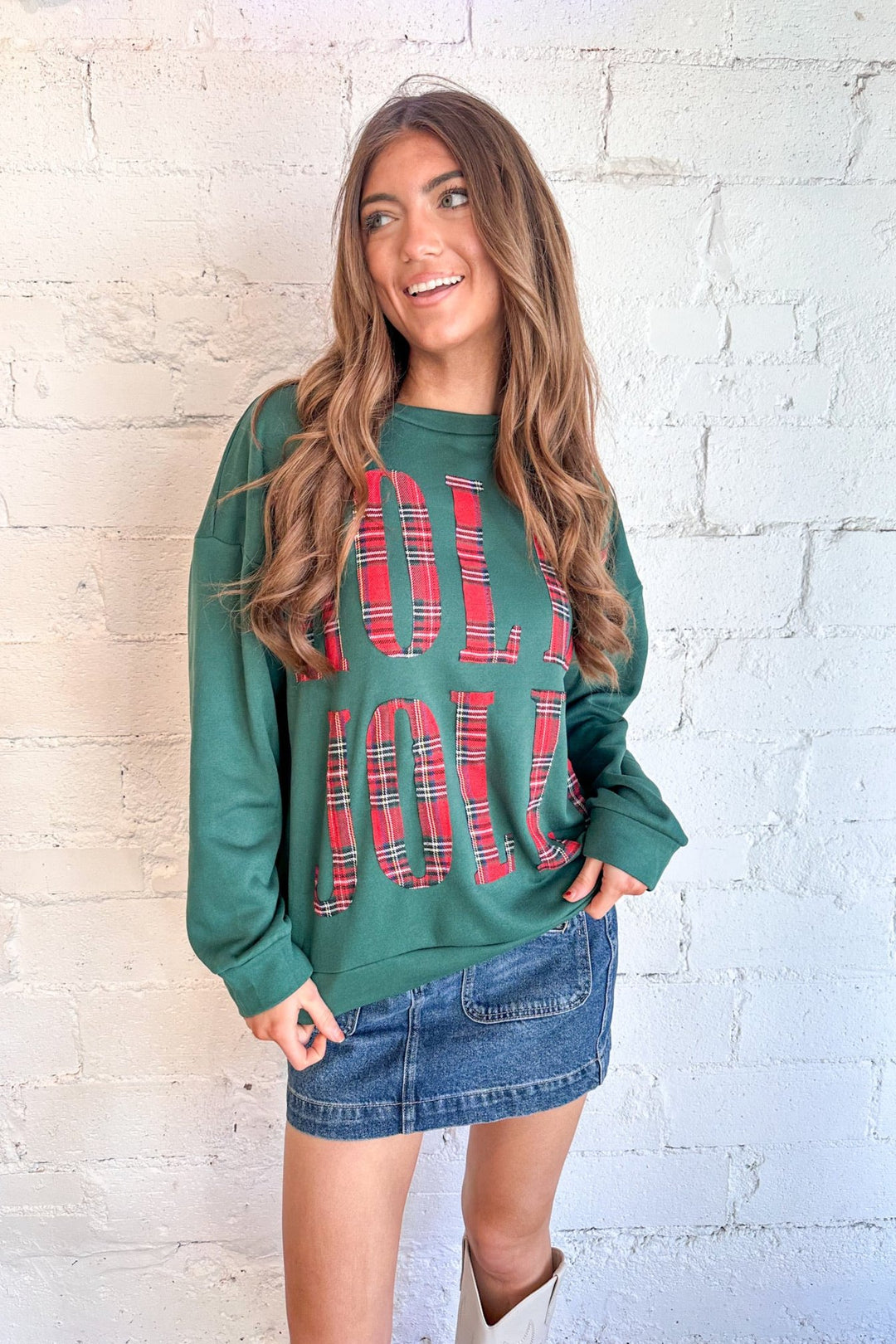 Plaid Holly Jolly Christmas Sweatshirt, Christmas Sweatshirt, Graphic Sweatshirt, Holiday Sweater, Adeline Boutique 