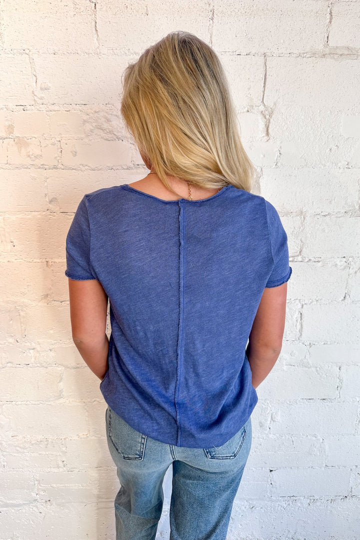 Project Social Blue Sapphire Wearever Tee, Basic Tee, Tops, Adeline Boutique, Vneck, Pullover Top