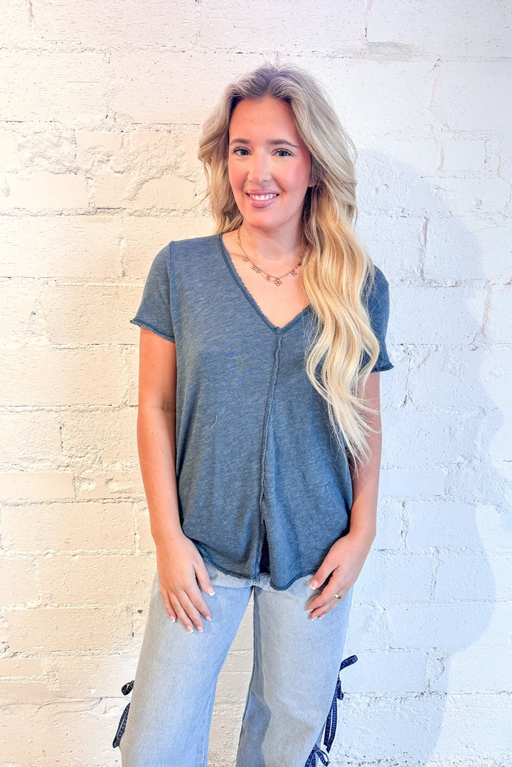 Project Social Wearever Tee Blue Pine, Vneck, Basic Tee, Tops, Adeline Boutique 