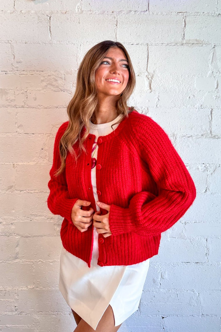 Red Cardigan, Cardigan, Sweater, Thick Sweater, Dallas Boutique