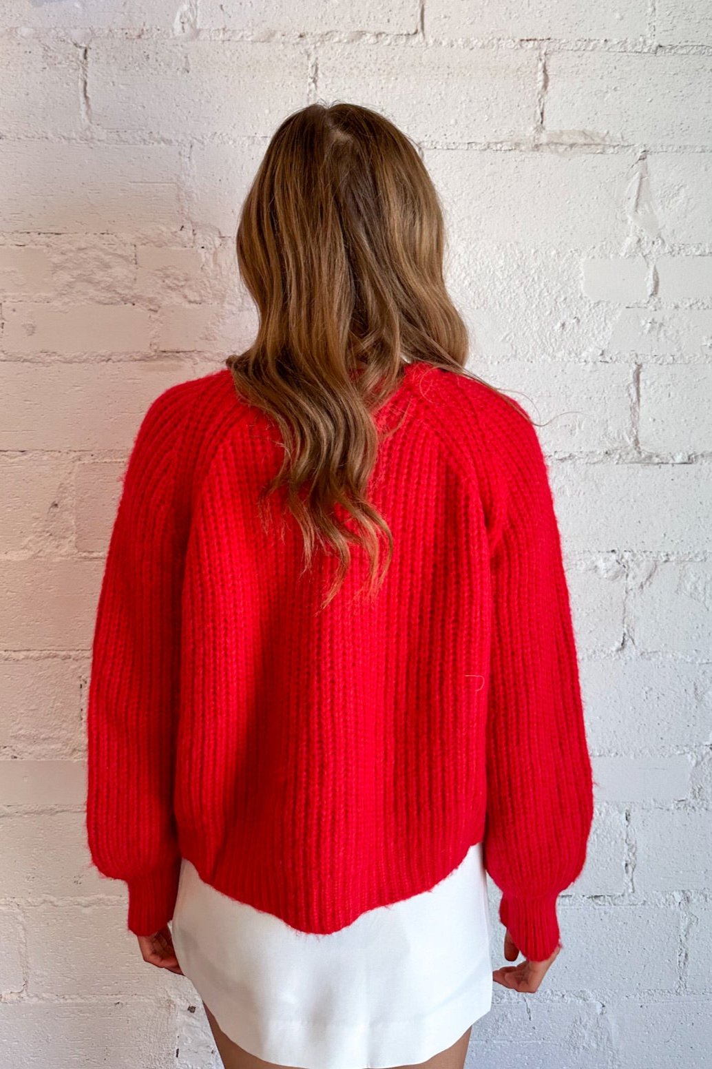 Red Cardigan, Cardigan, Sweater, Thick Sweater, Dallas Boutique