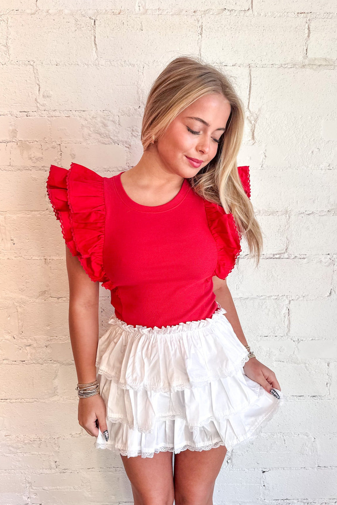 Ribbed & Ruffled Top, Top, Spring Tops, Adeline Boutique, Dallas Boutique