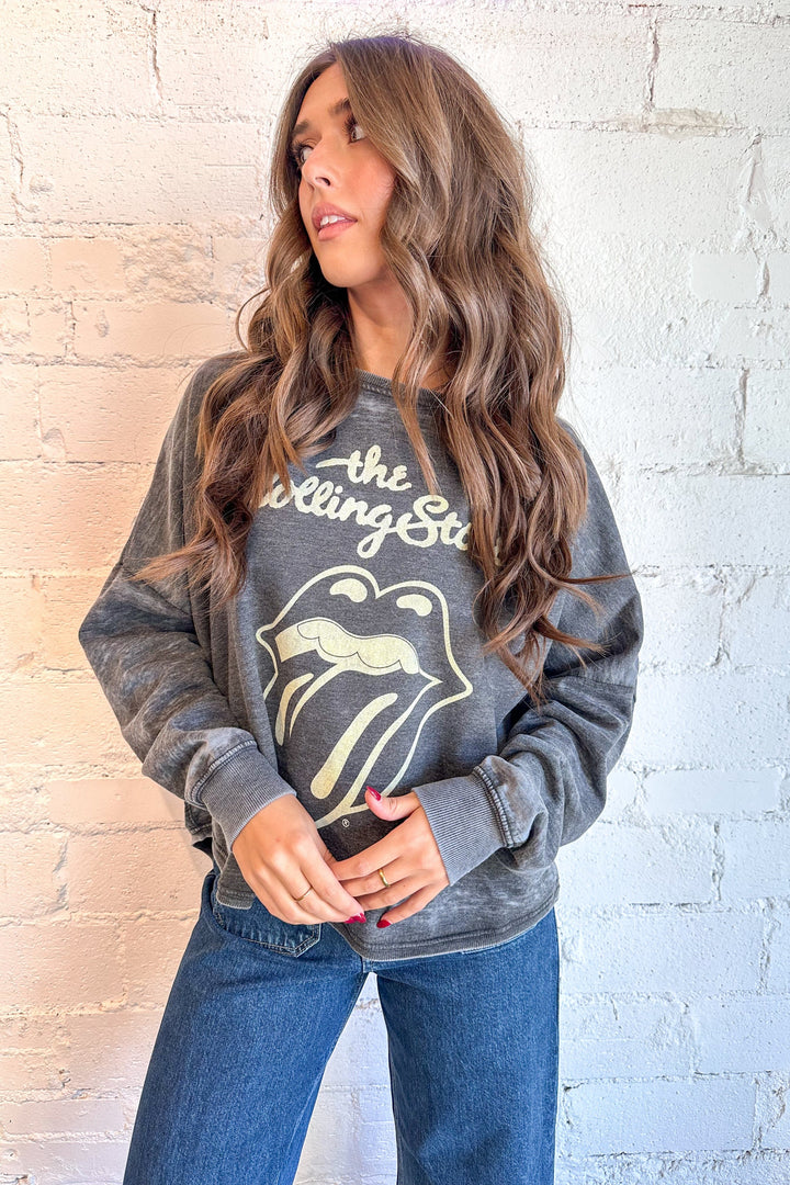 Rolling Stones Burnout Fleece, Graphic Sweatshirt, Sweatshirt, Pullover Shirt, Graphic, Dallas Boutique Adeline Boutique