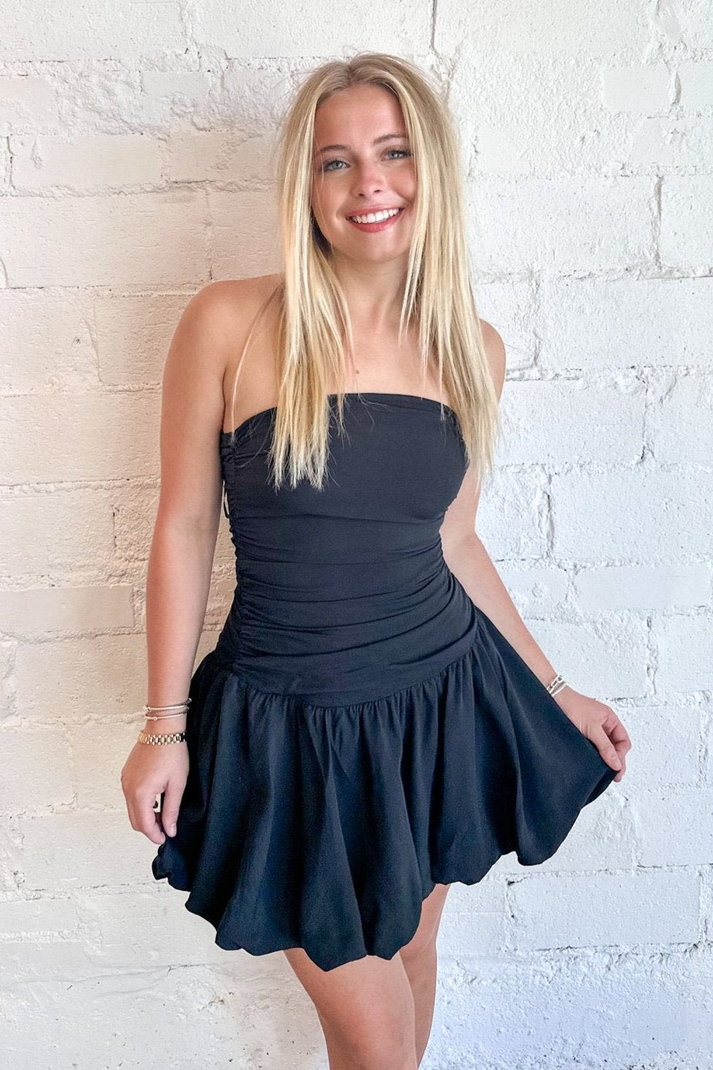 Sammy Bubble Hem Strapless Dress, Strapless Dress, Black Dress, Mini Dress, Bubble Dress, Dallas Boutique Dresses, Boutiques, Boutique Shopping