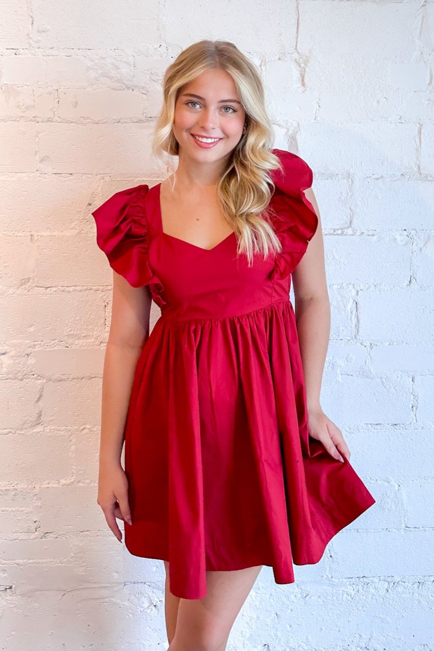 Savannah Ruffle Mini Dress, Red Dress, Dress, Red, Womens Boutique, Boutique