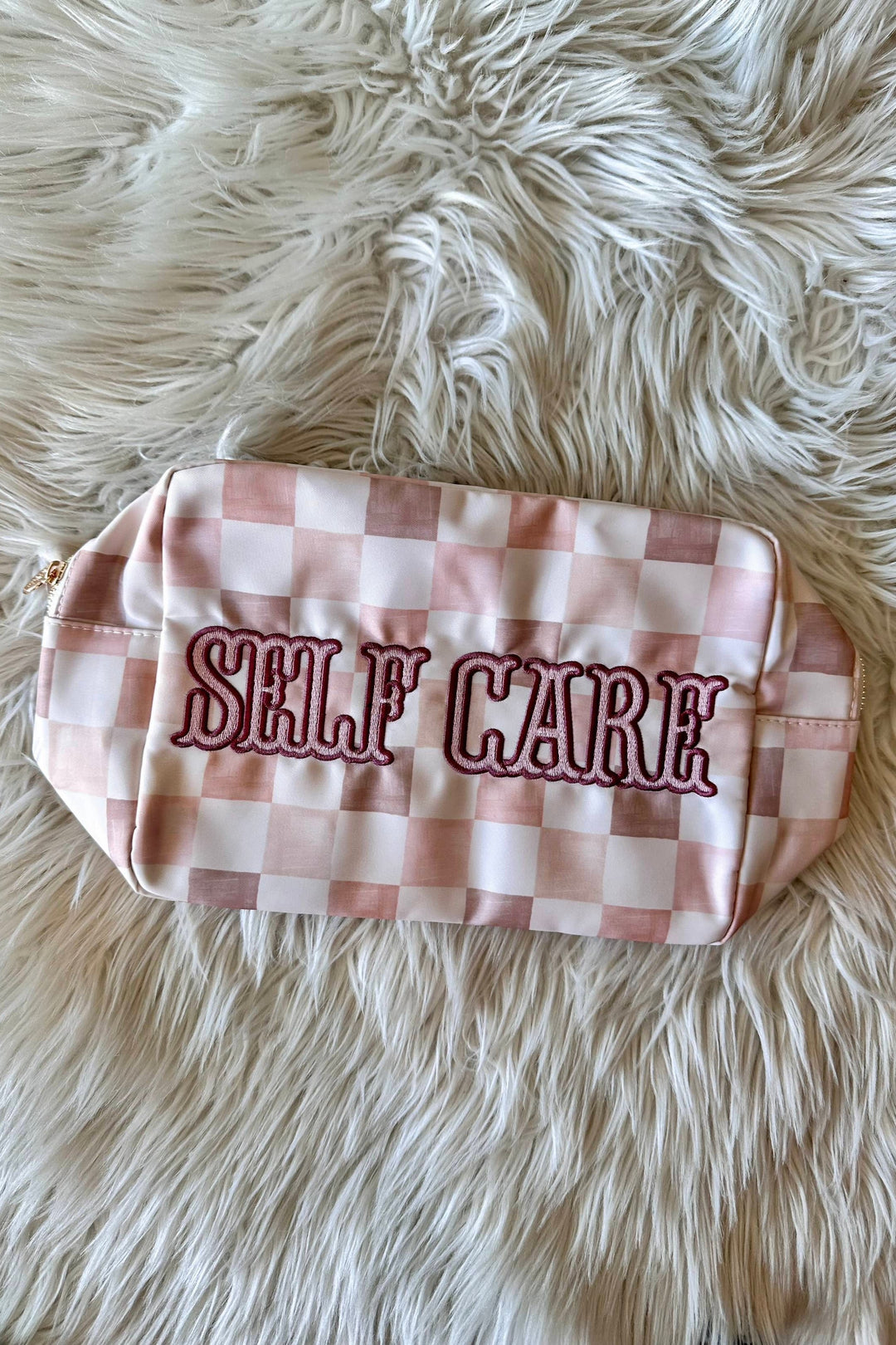 Self Care Checkered XL Nylon Pouch Self Care Pouch, Accessories, Gift Ideas, Adeline Boutique 