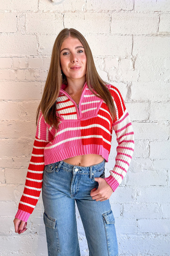 Sweater, Zip Sweater, Stripped Sweater, Adeline Boutique