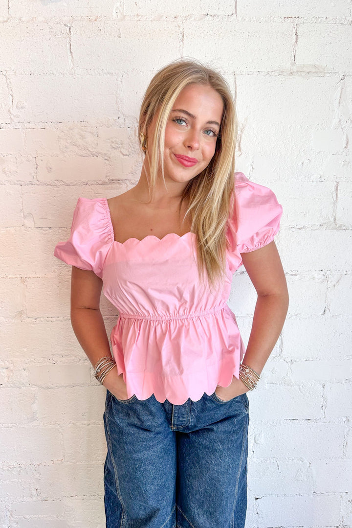 Square Neck Scalloped Poplin Top, Tops, Spring Tops, Adeline Boutique, Dallas Boutique, Blouse