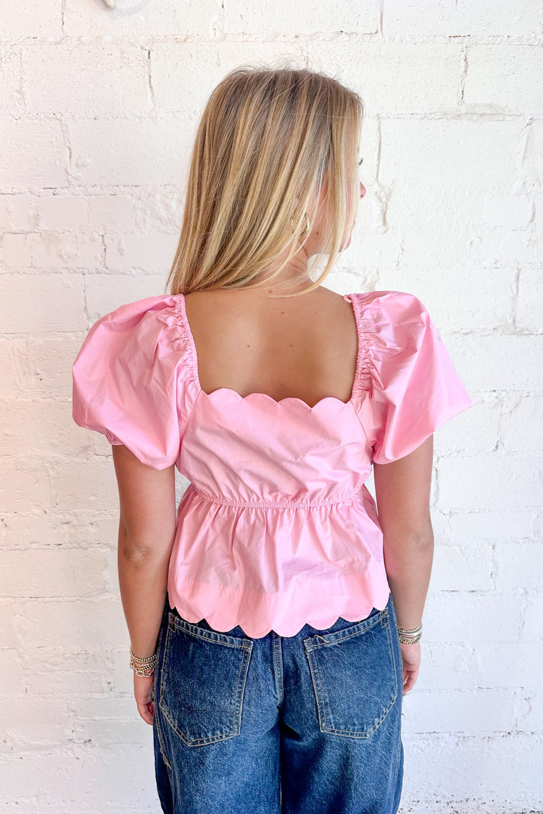 Square Neck Scalloped Poplin Top, Tops, Spring Tops, Adeline Boutique, Dallas Boutique, Blouse