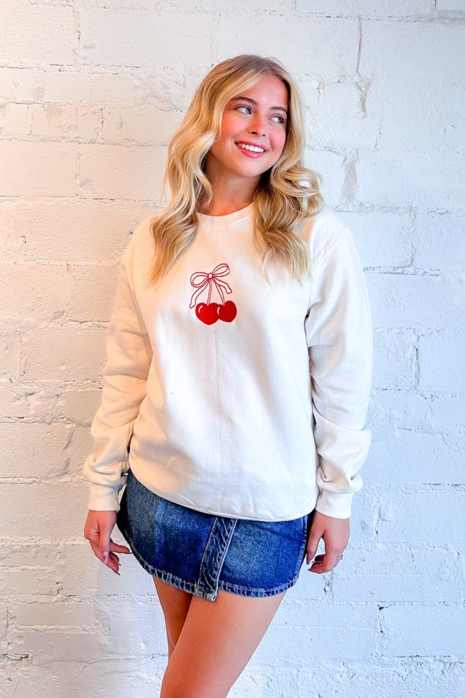 The Cherry On Top Sweatshirt, Ivory, Cherries, Sweater, casual, womens boutique, boutique