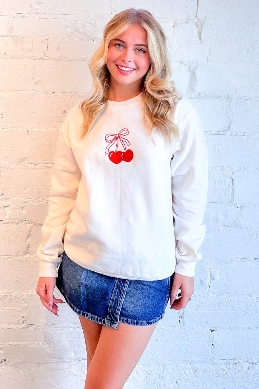 The Cherry On Top Sweatshirt, Ivory, Cherries, Sweater, casual, womens boutique, boutique