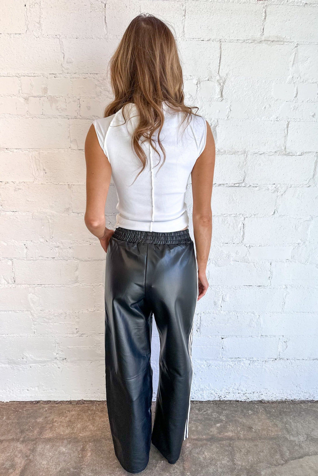 Vegan Leather Track Pants, Leather Pants, Pants, Adeline Boutique, Bottoms 