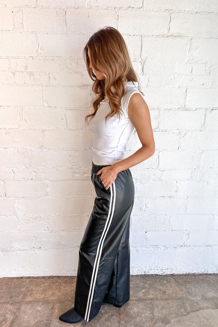 Vegan Leather Track Pants, Leather Pants, Pants, Adeline Boutique, Bottoms 