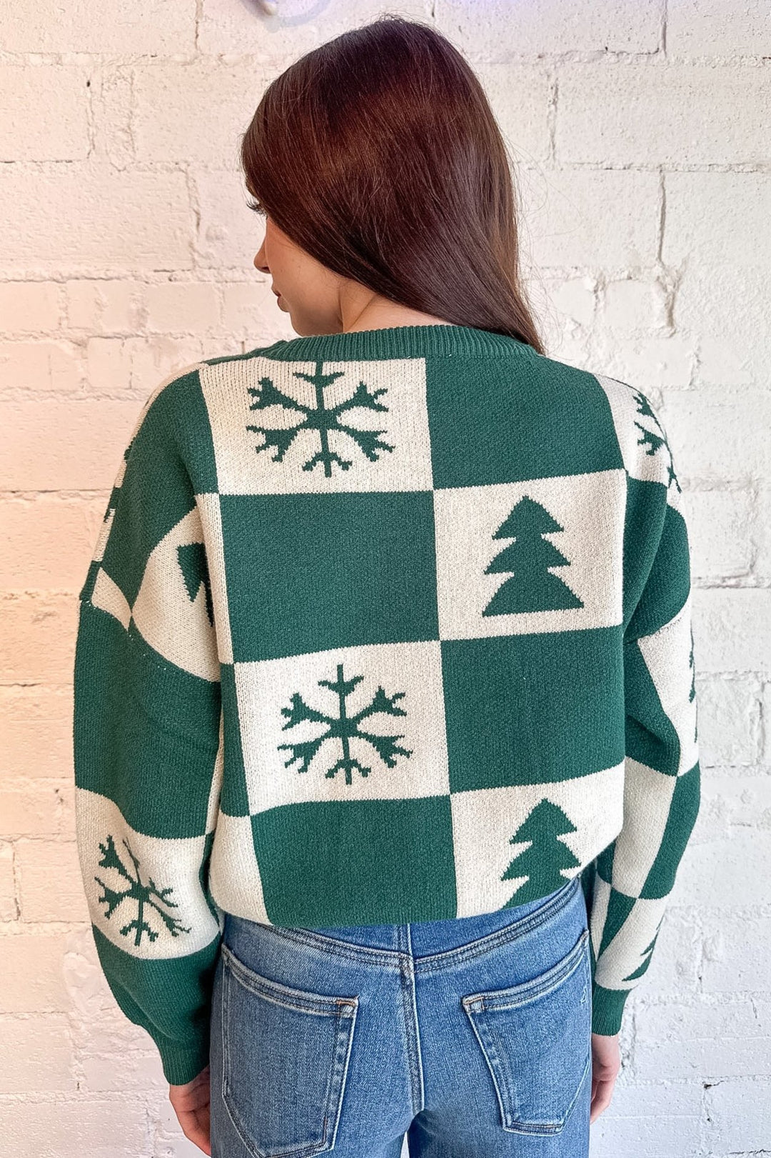 Winter Feels Checkered Sweater, Holiday Sweater, Sweaters, Adeline Boutique, Christmas Sweaters