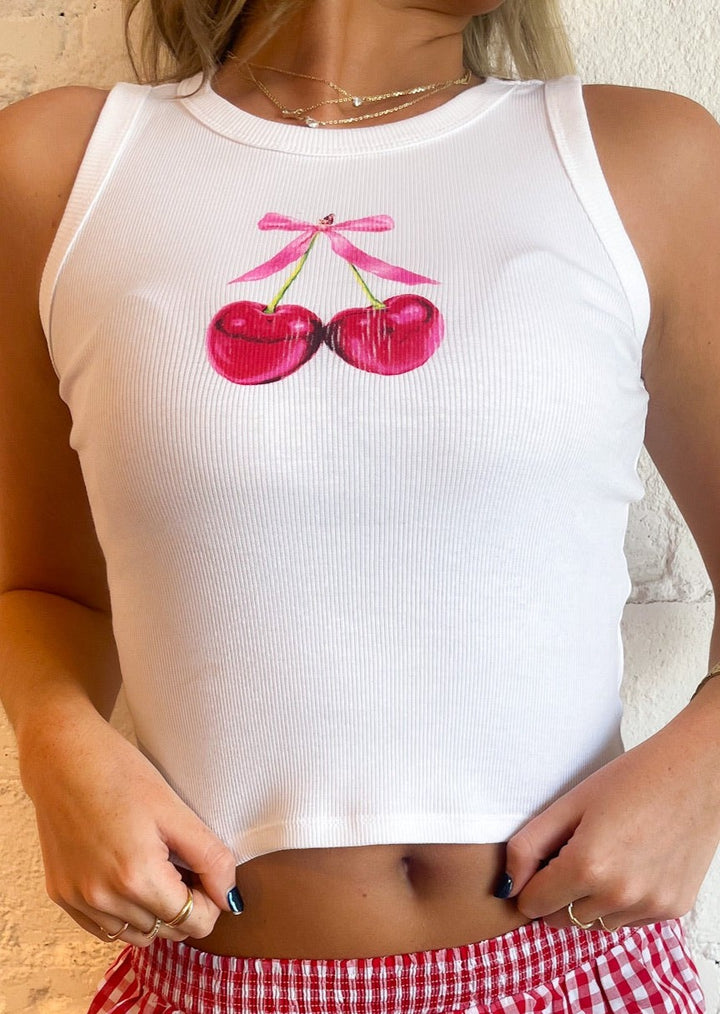 cherry tank top, cherry bow tank top, cherry, cherries, top, tops, tank, tanks