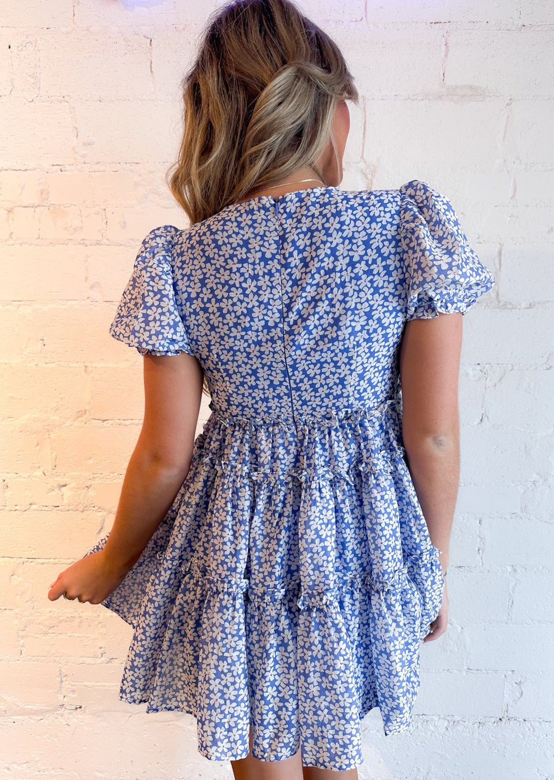 blue dress, blue mini dress, blue floral dress, floral dress, dress, dresses, adeline, adeline boutique