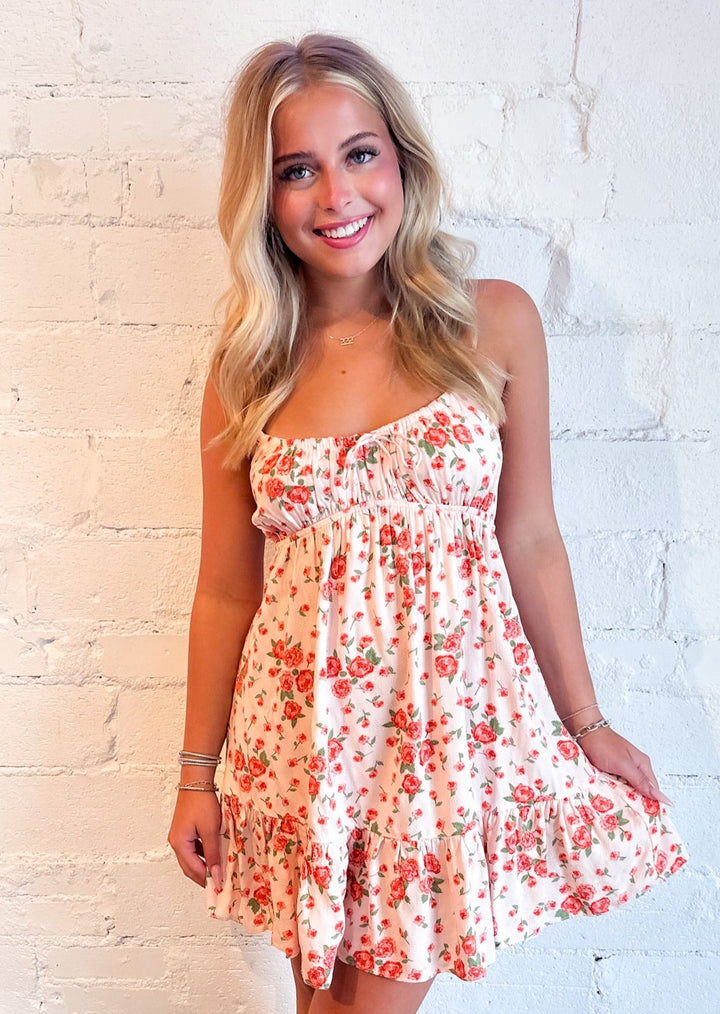 dress, dresses, floral dress, mini dress, floral mini dress, peach tree mini dress, adeline, adeline boutique