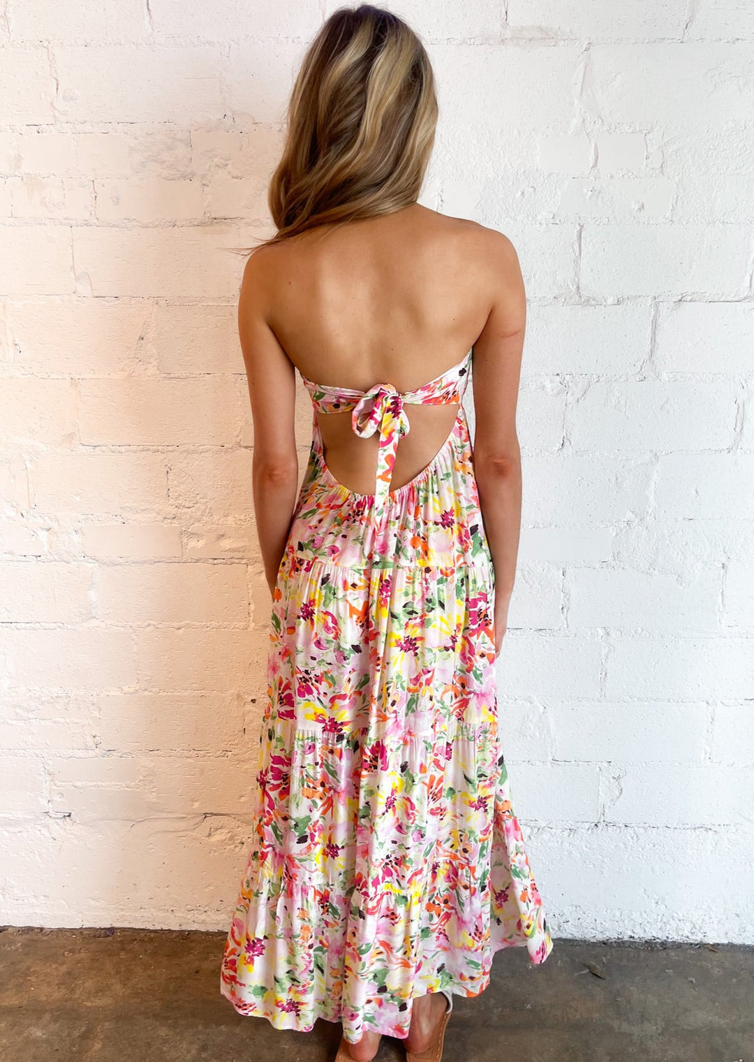 dress, dresses, maxi dress, maxi dresses, colorful dress, colorful maxi dress, floral dress, floral maxi dress, strapless maxi dress, adeline, adeline boutique